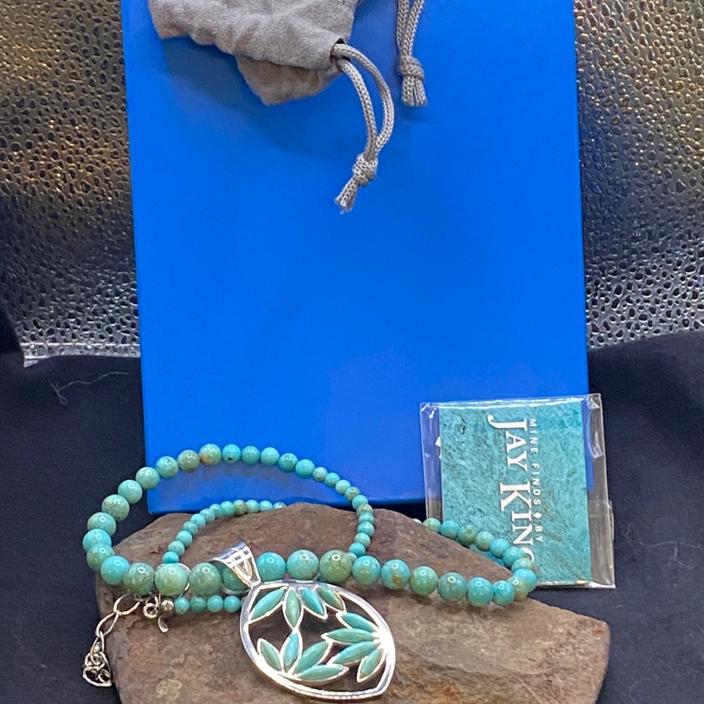 Jay King Turquoise Beaded Necklace W/Sterling inlay Pendant & earring set. - Picture 5 of 6